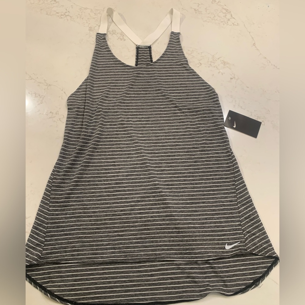 Nike Women's Black and White Striped Tank Top